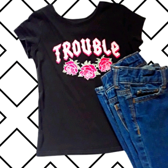 The Children's Place Other - Black Flora "Trouble" T-shirt